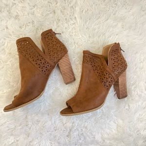 Francesca’s Brown Suede Peep-Toe Booties